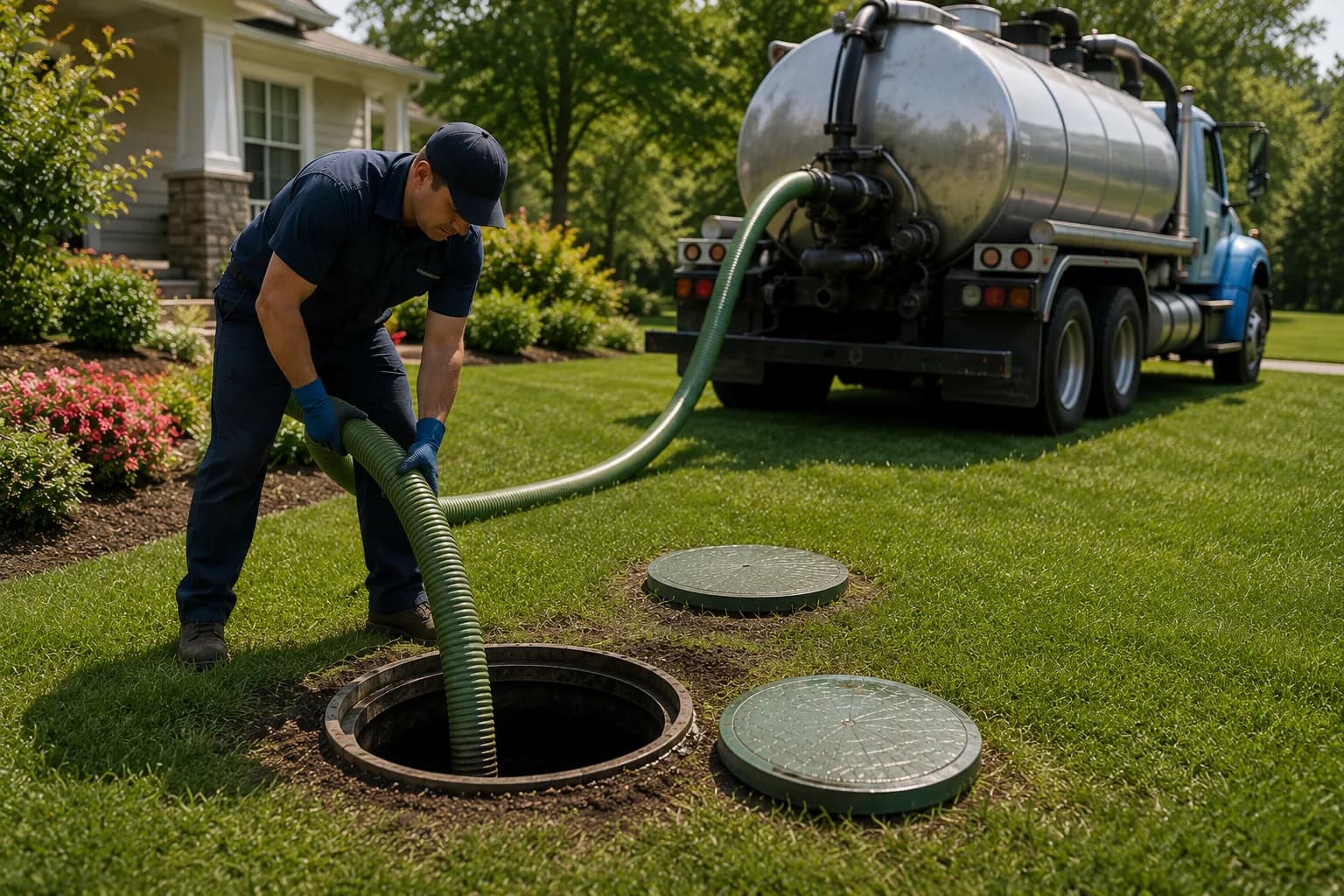 Conejo Bros technician pumping a residential septic tank
