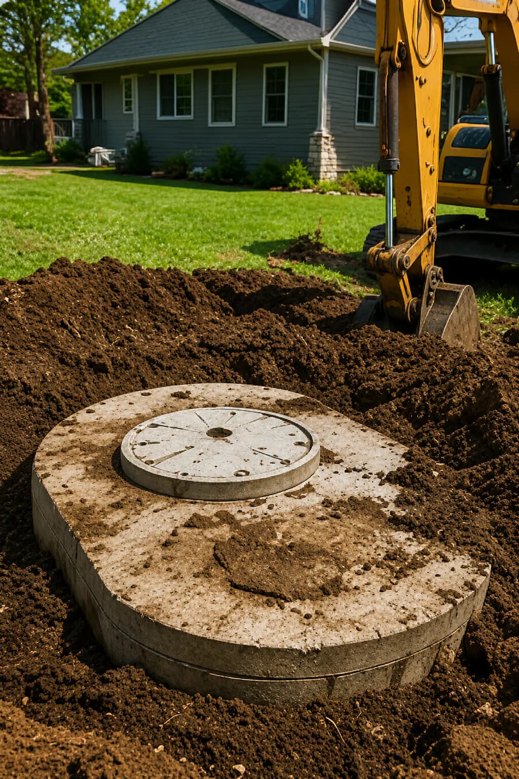 Septic tank riser installation in progress
