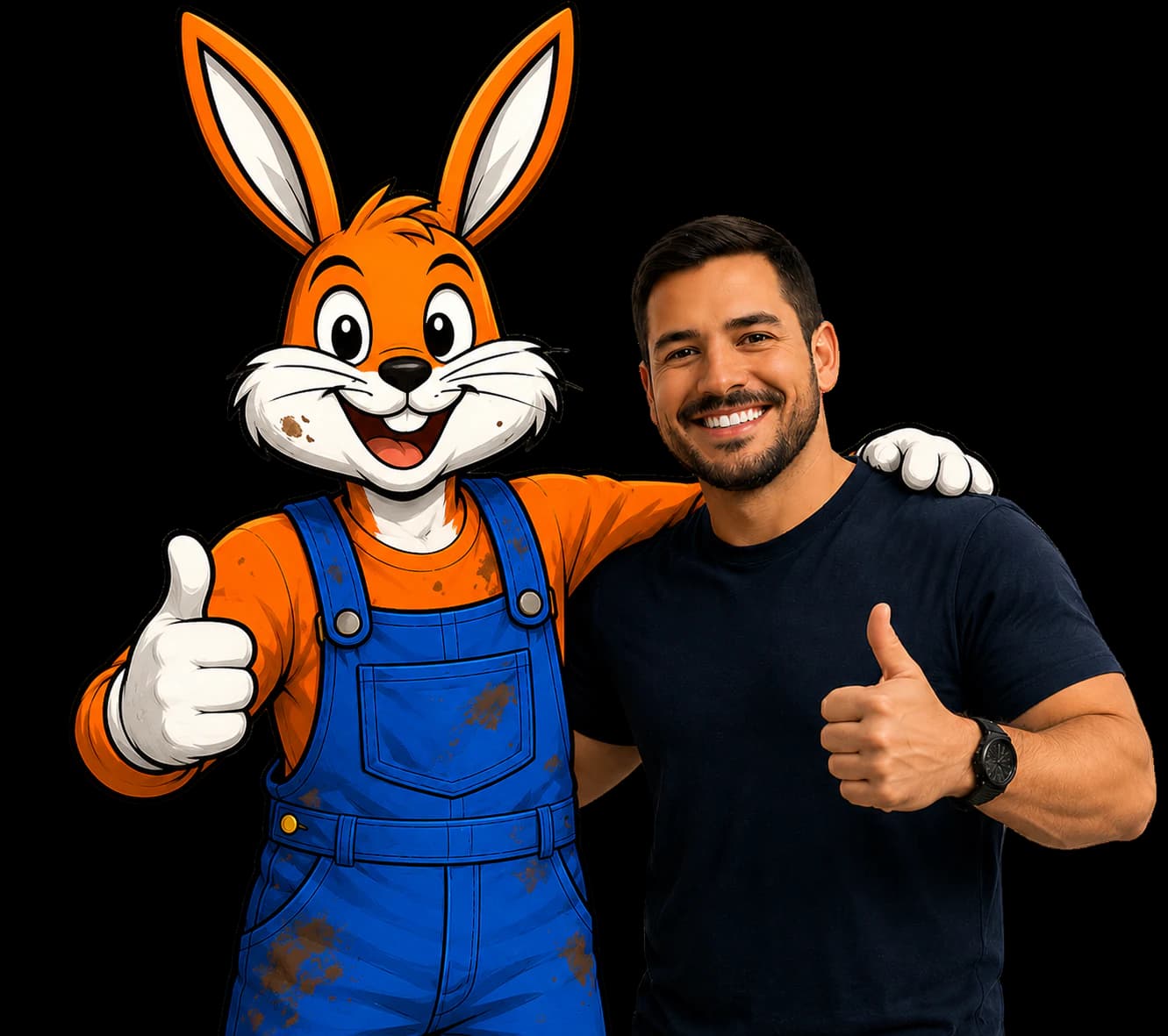 Conejo Bros mascot with a satisfied local homeowner