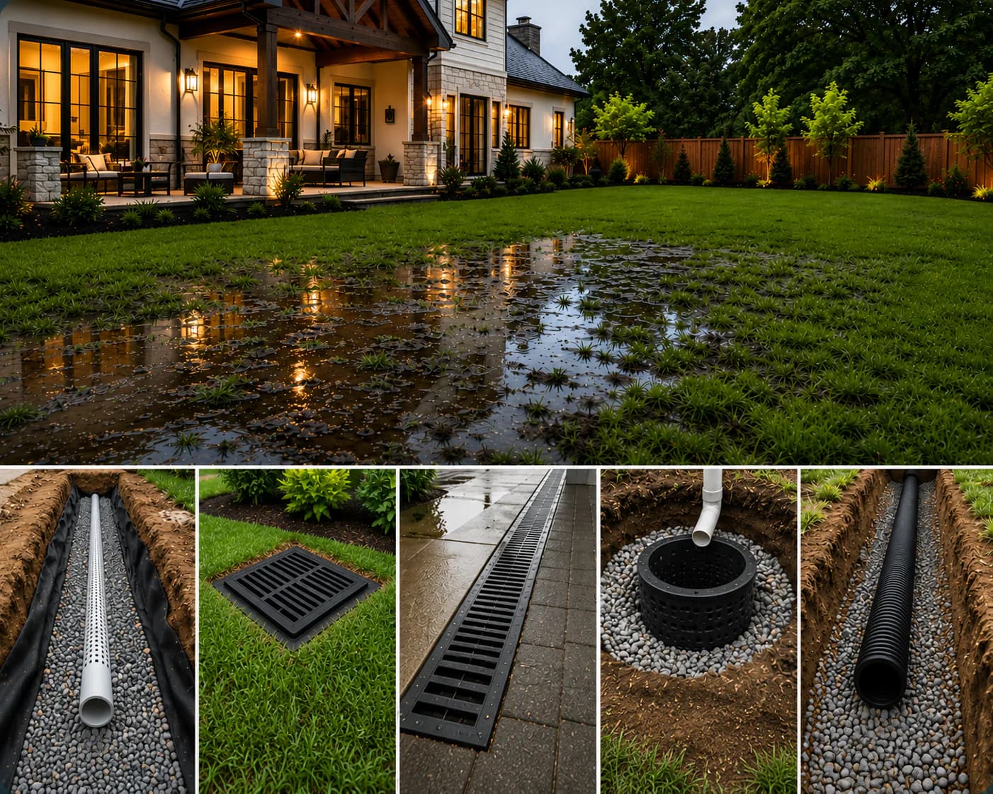Flooded yard and professional yard drainage solutions