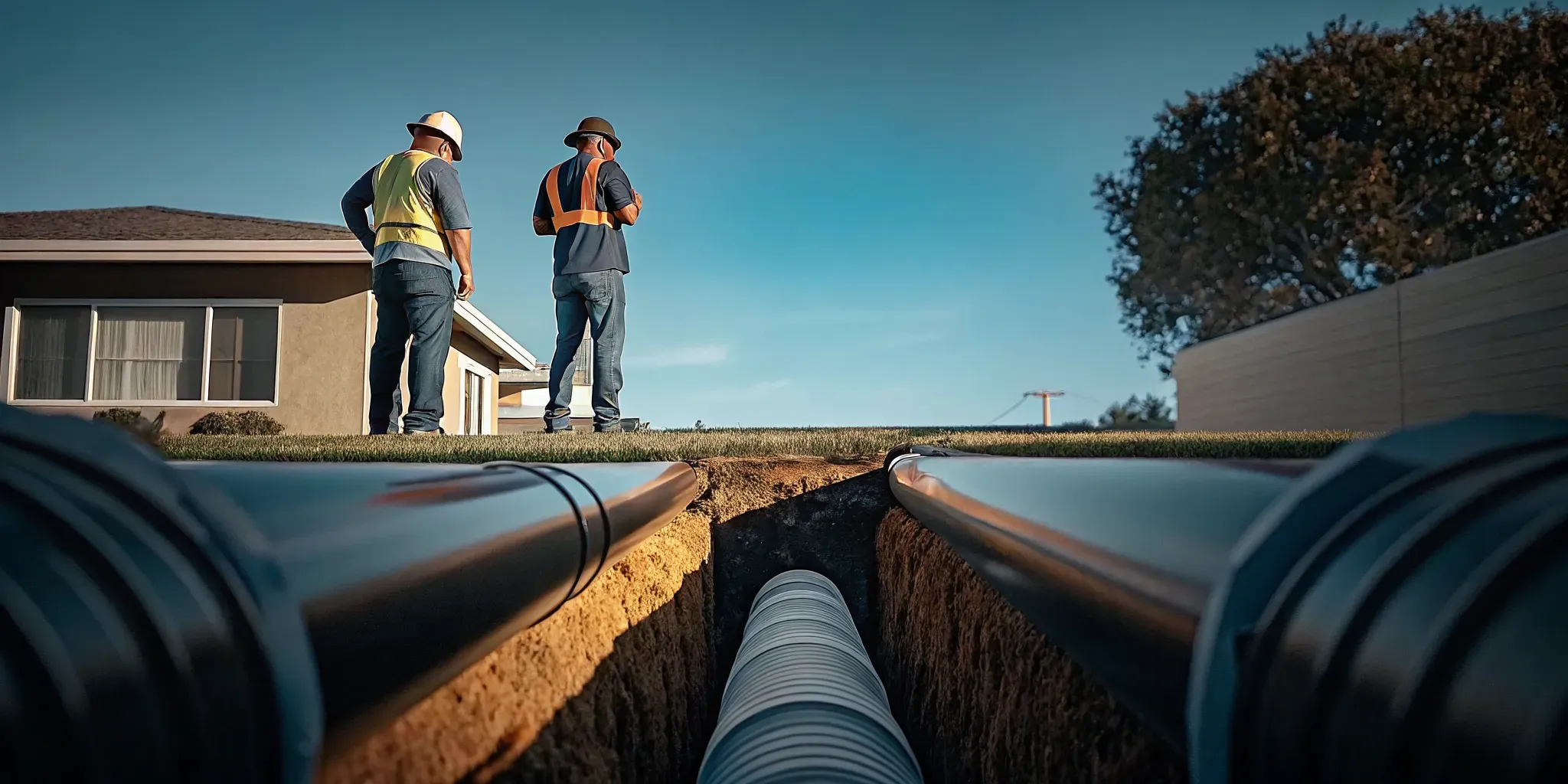 Pipe lining vs pipe bursting trenchless sewer repair methods in a landscaped yard