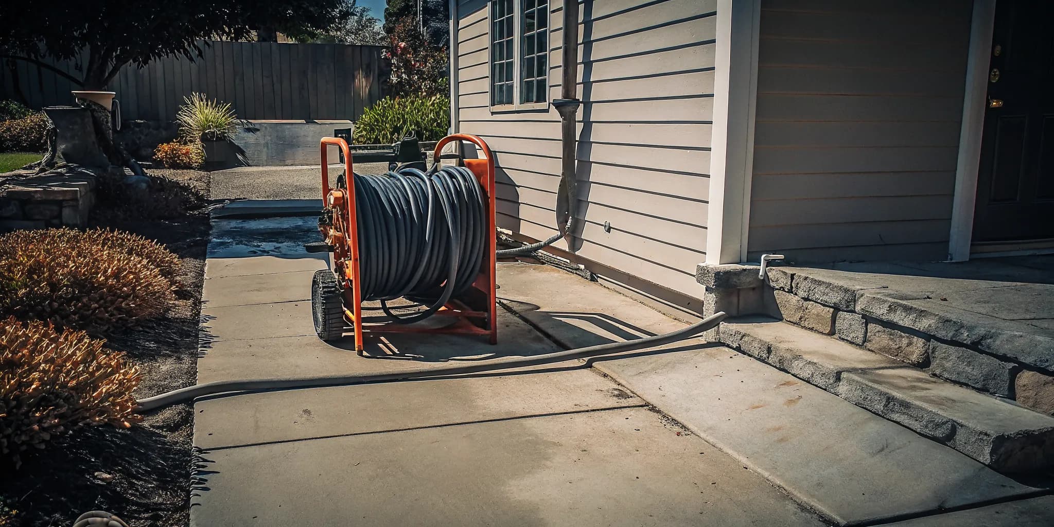 Trenchless sewer repair equipment at a Ventura County home
