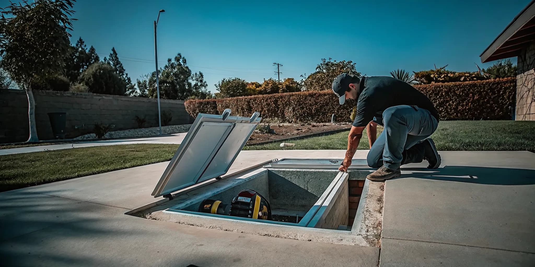 Professional performing a septic tank inspection in Thousand Oaks