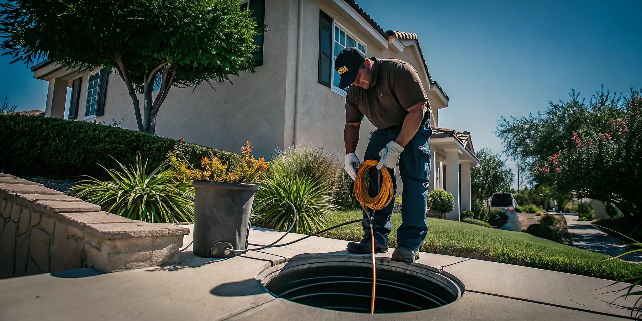 Plumber performing a sewer camera inspection in Ventura County