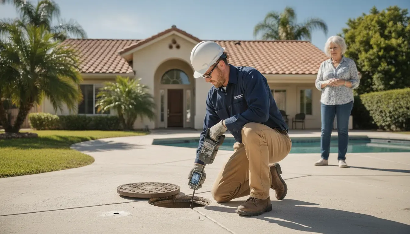 Camarillo plumber using a sewer camera at a residential cleanout