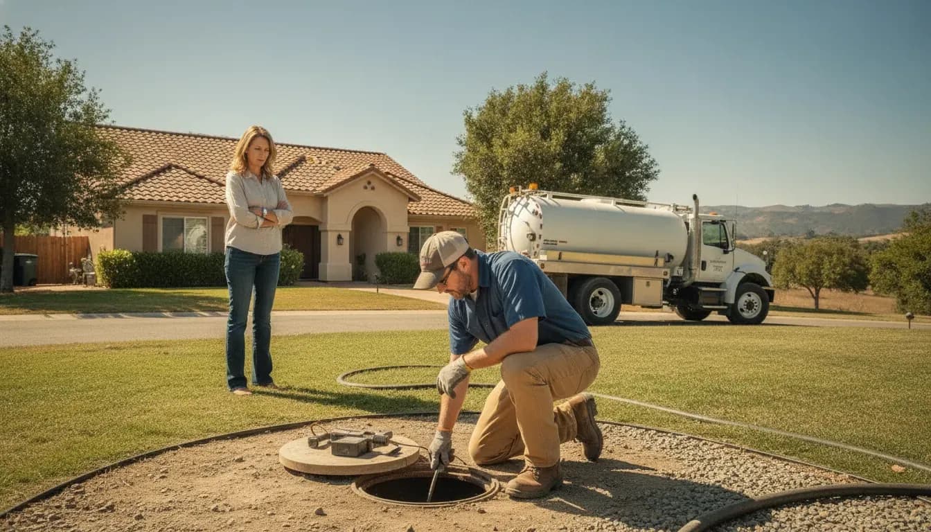 Camarillo septic specialist inspecting a residential septic tank access