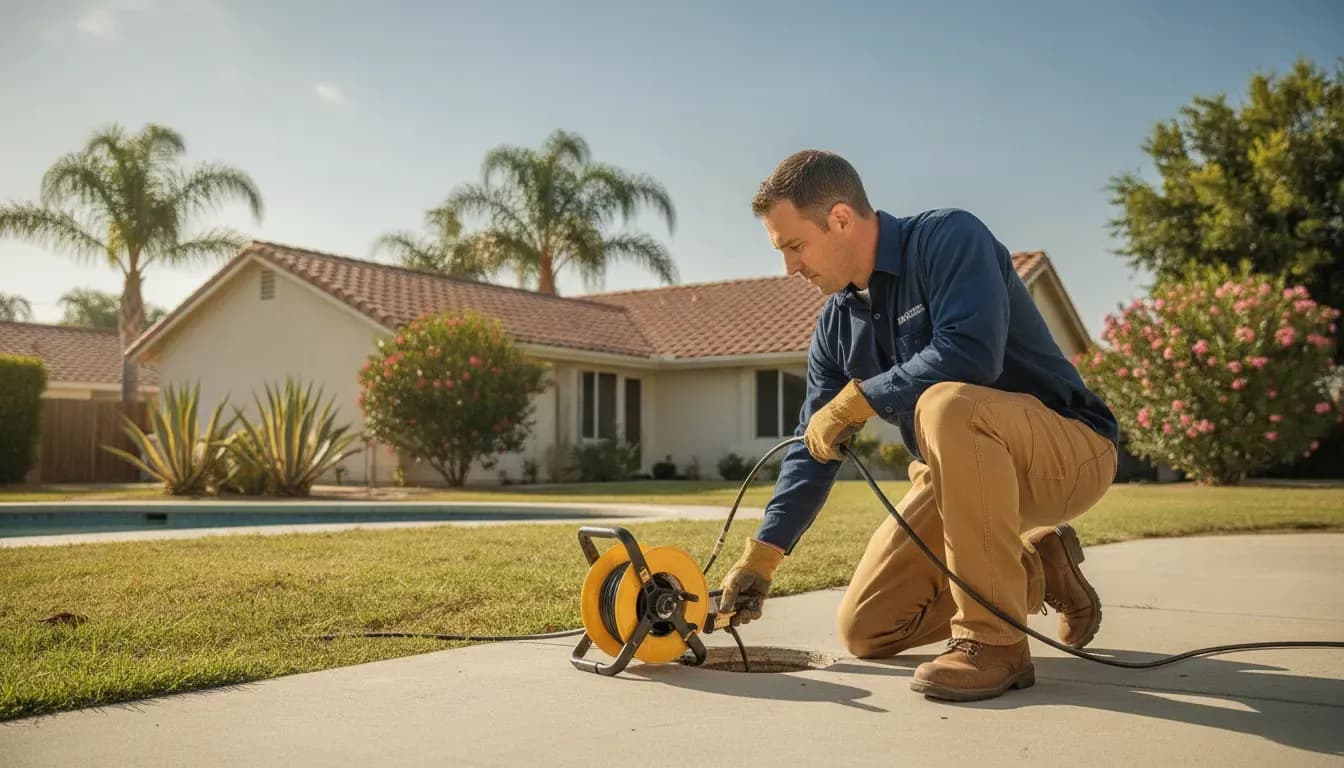 Technician performing a sewer camera inspection at a Thousand Oaks home