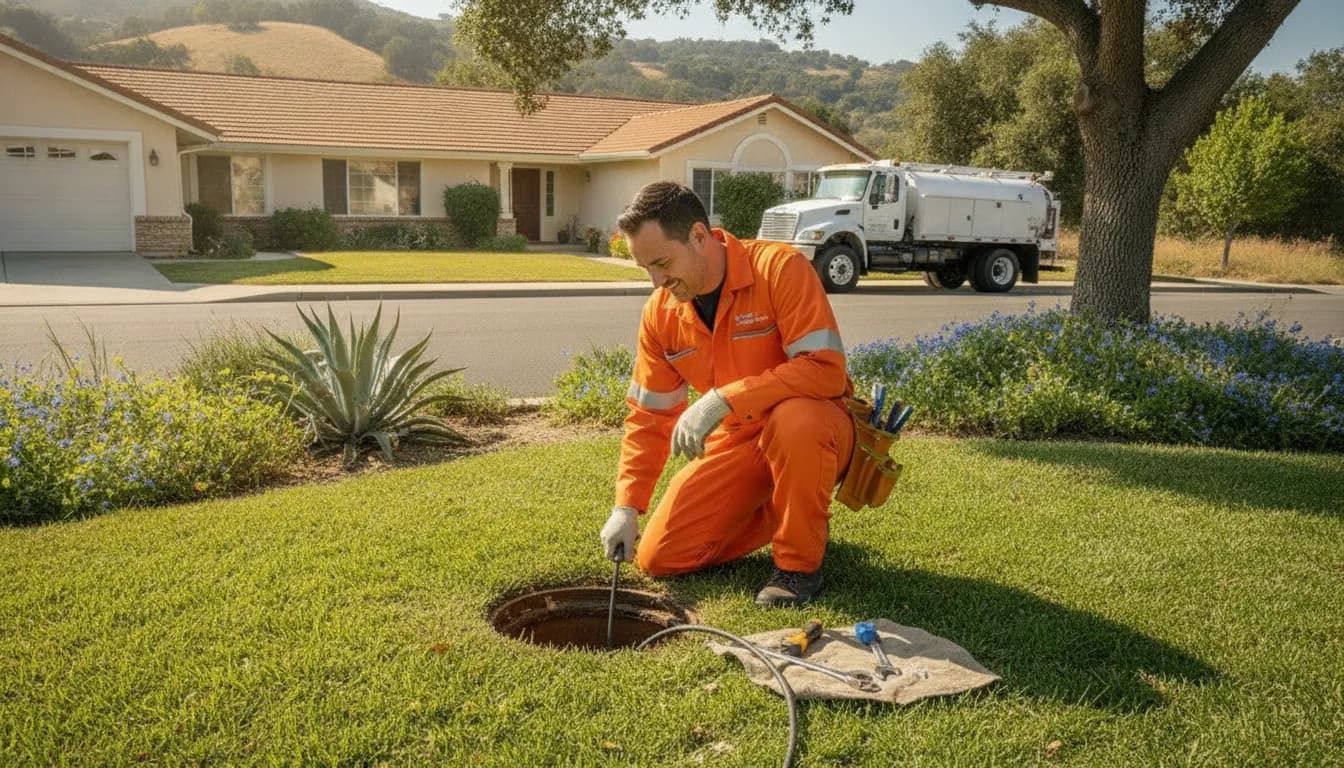 Thousand Oaks technician checking a residential sewer cleanout for a main sewer line clog