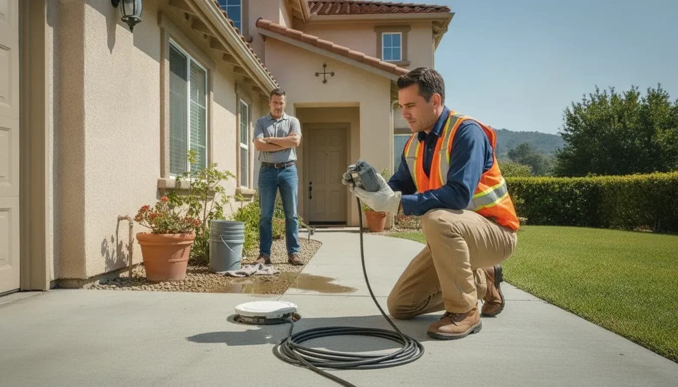 Conejo Bros technician checking a sewer cleanout during multiple drains backing up Thousand Oaks