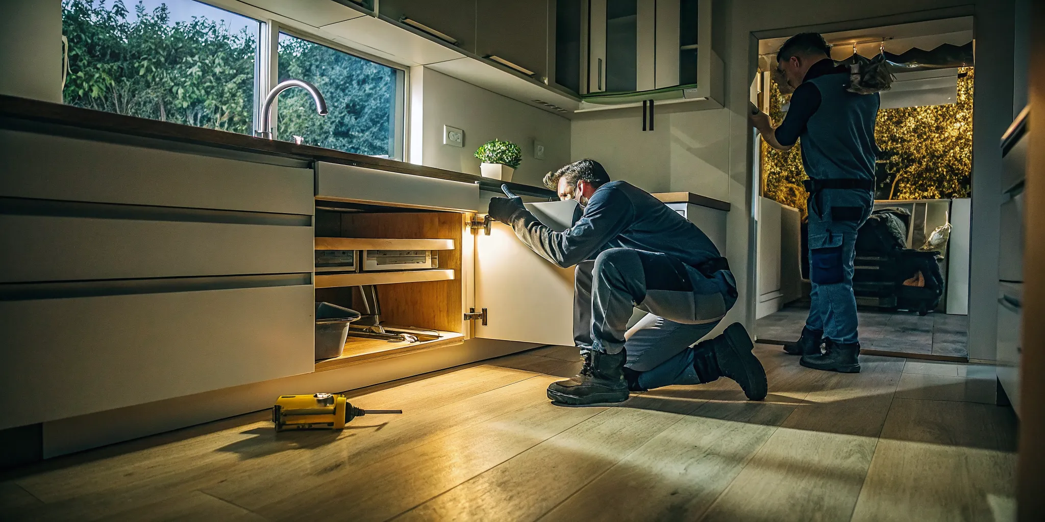 24 hour plumber in Thousand Oaks fixing an emergency kitchen leak.