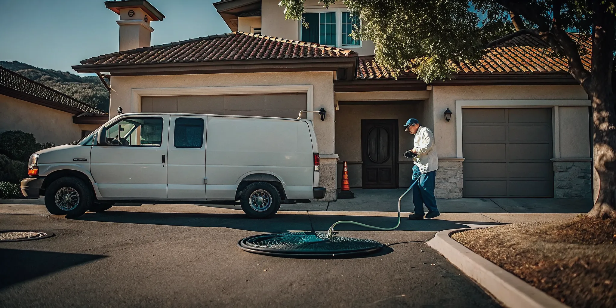 A technician and service van for an affordable septic tank repair in Thousand Oaks.