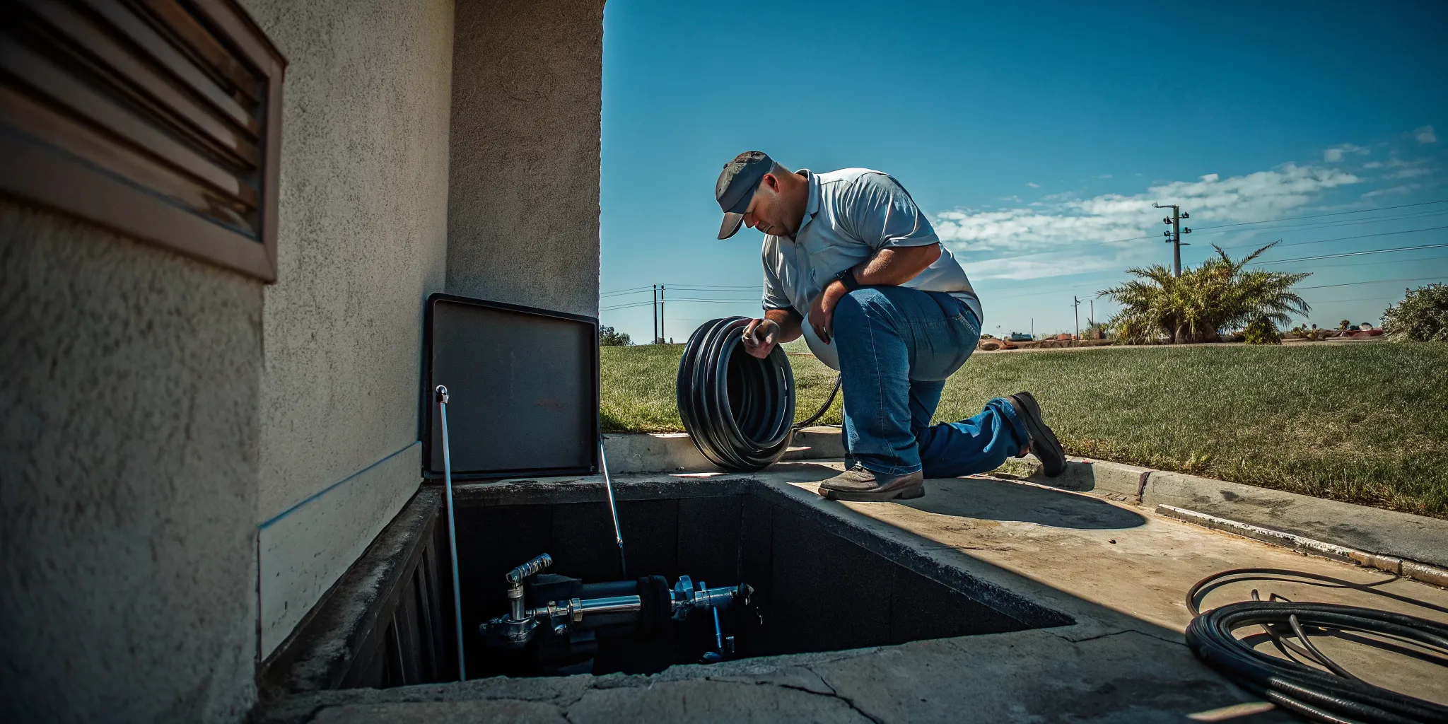 Plumber Ventura County specialist inspecting a residential drain line