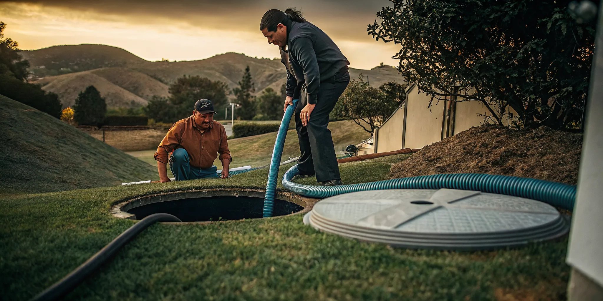 Technician performing a septic inspection at a Conejo Valley home