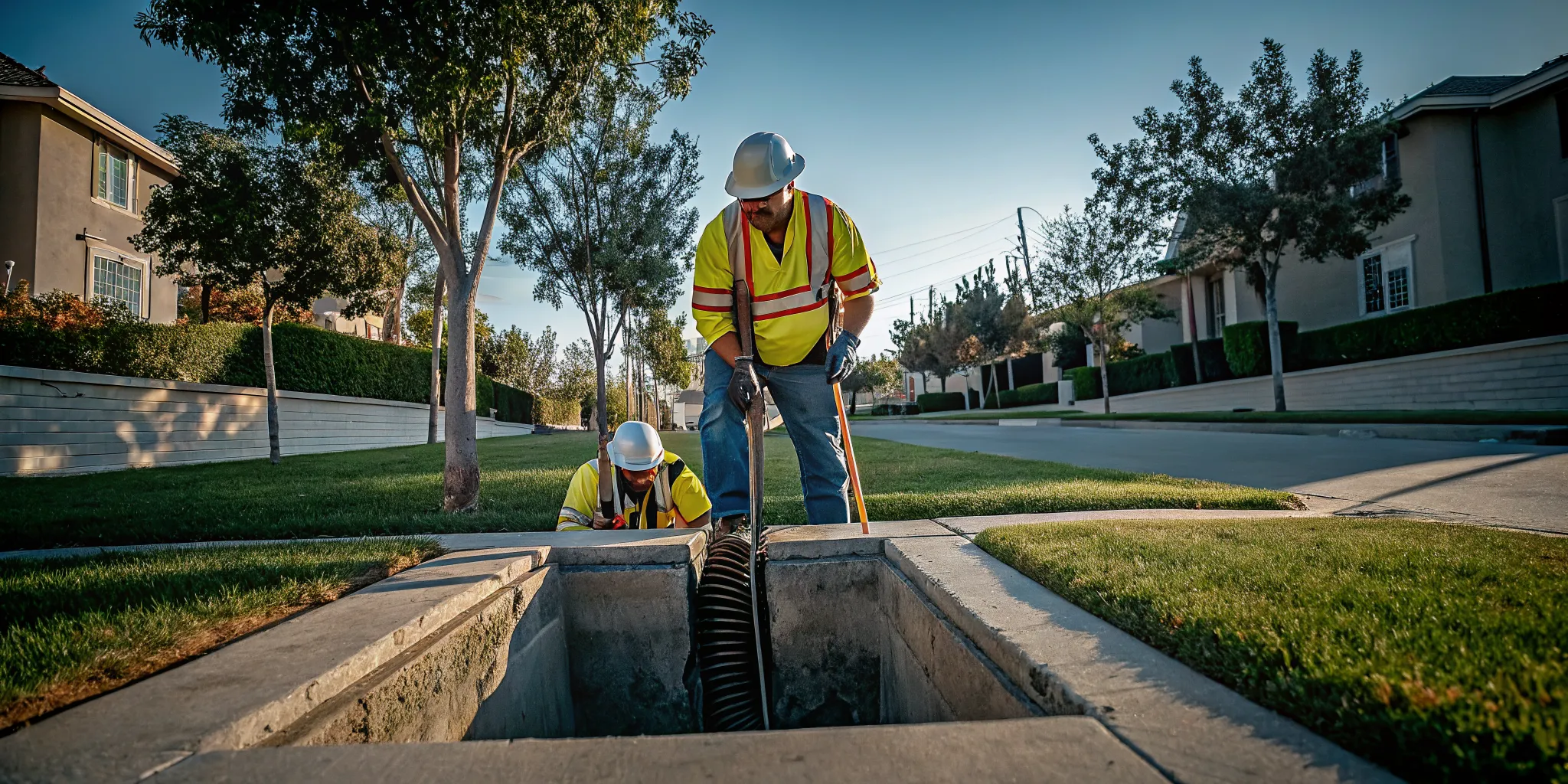 Professional inspecting a residential septic system in Thousand Oaks