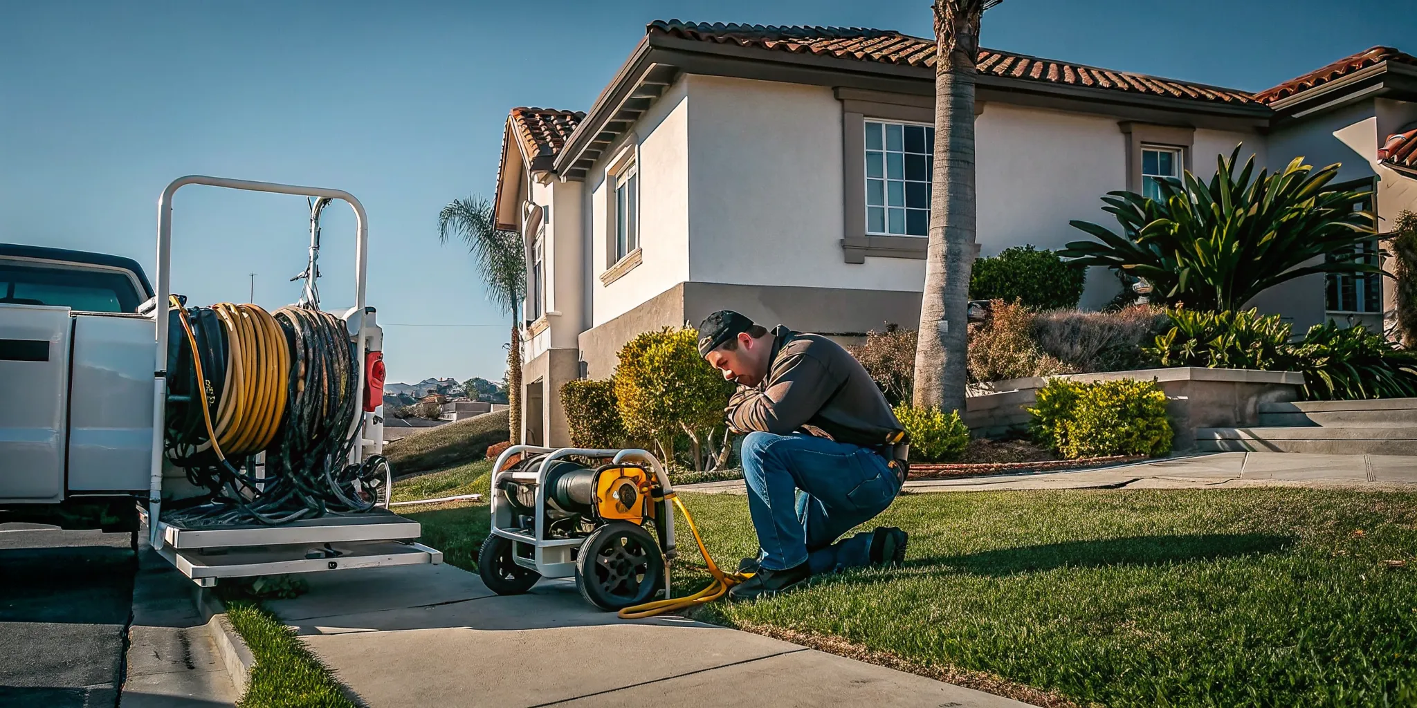 Plumber reviewing a sewer camera inspection in Ventura County