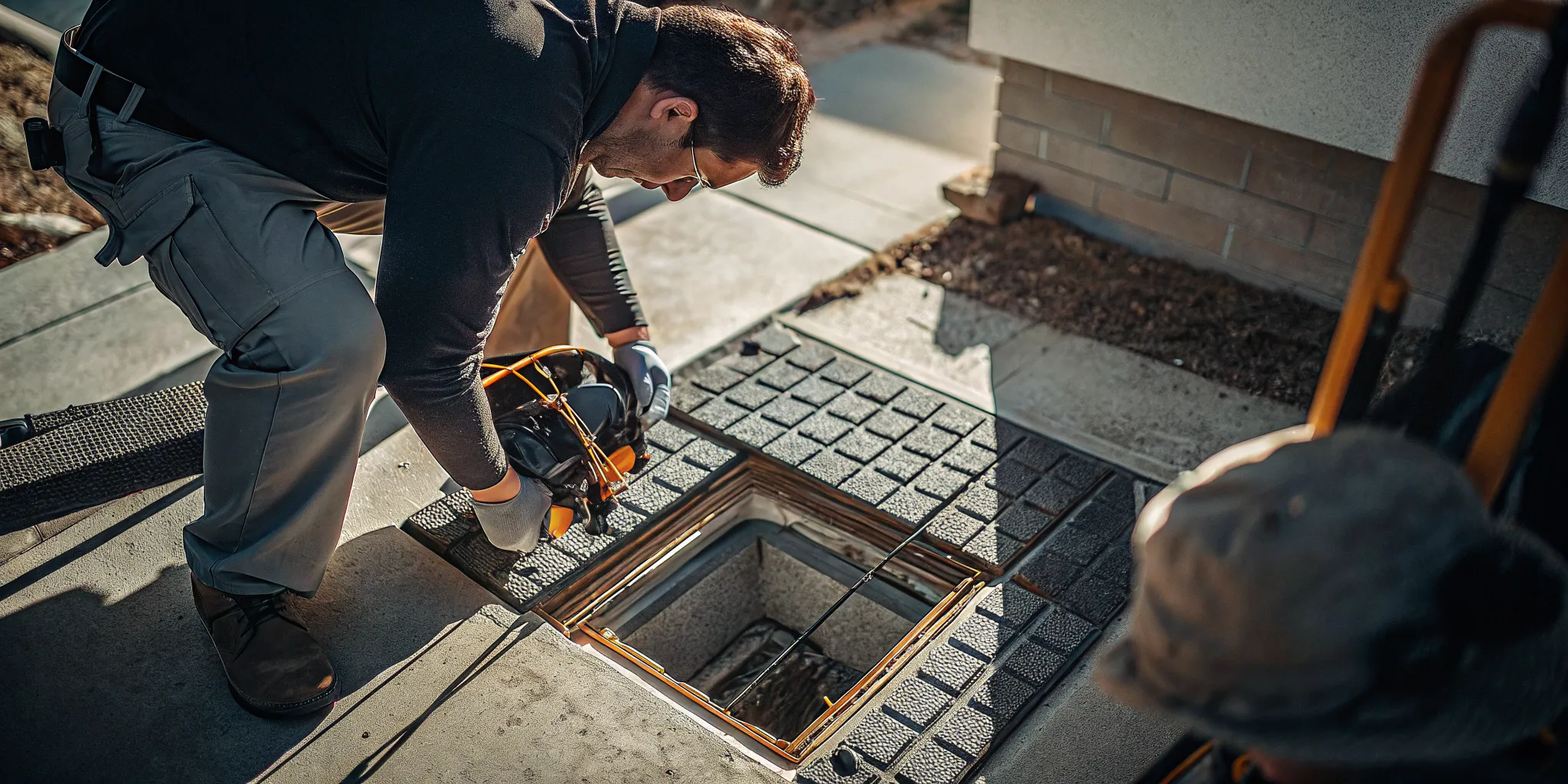 Professional plumber conducting a sewer camera inspection on a residential property in Thousand Oaks