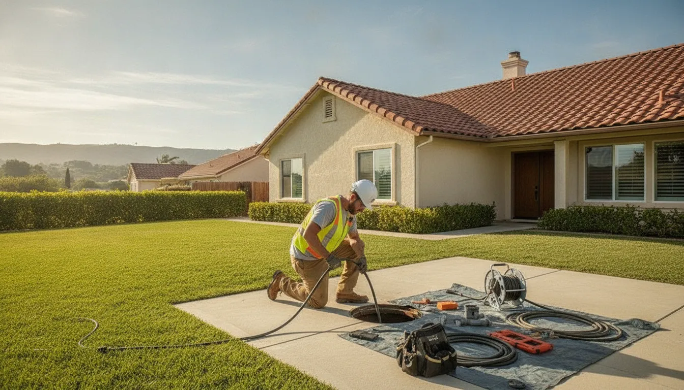 Technician inspecting a sewer line at an Agoura Hills home